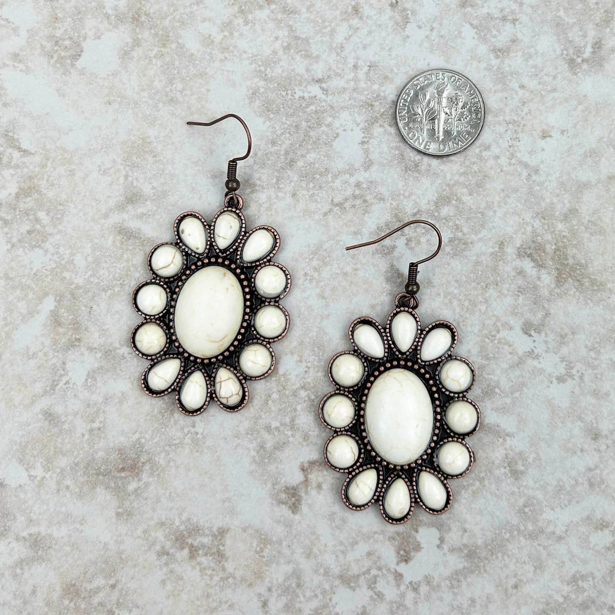 Cooper with White Stone Concho Dangle Earrings