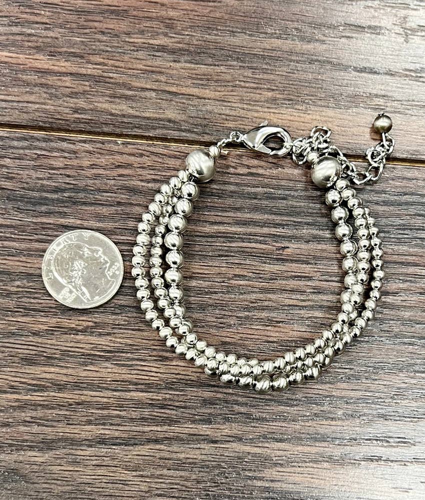 Handmade Faux Silver Navajo Bead Adjustable Bracelet