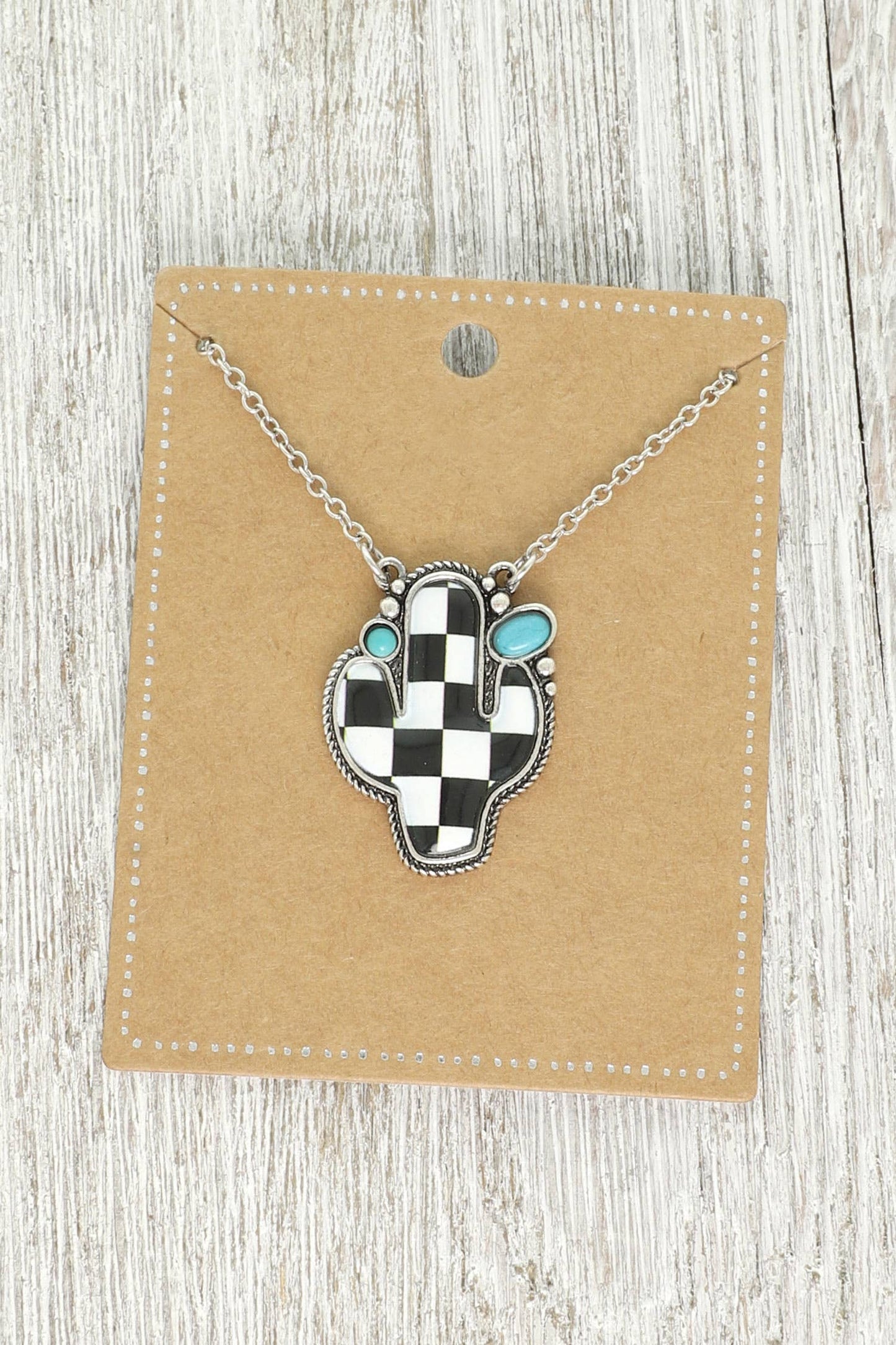 Turquoise Checker Cactus Necklace