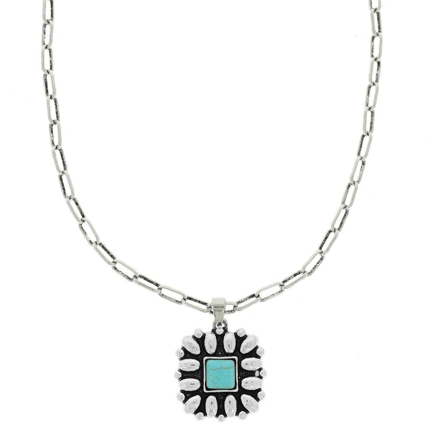Floral Square Concho Pendant Necklace