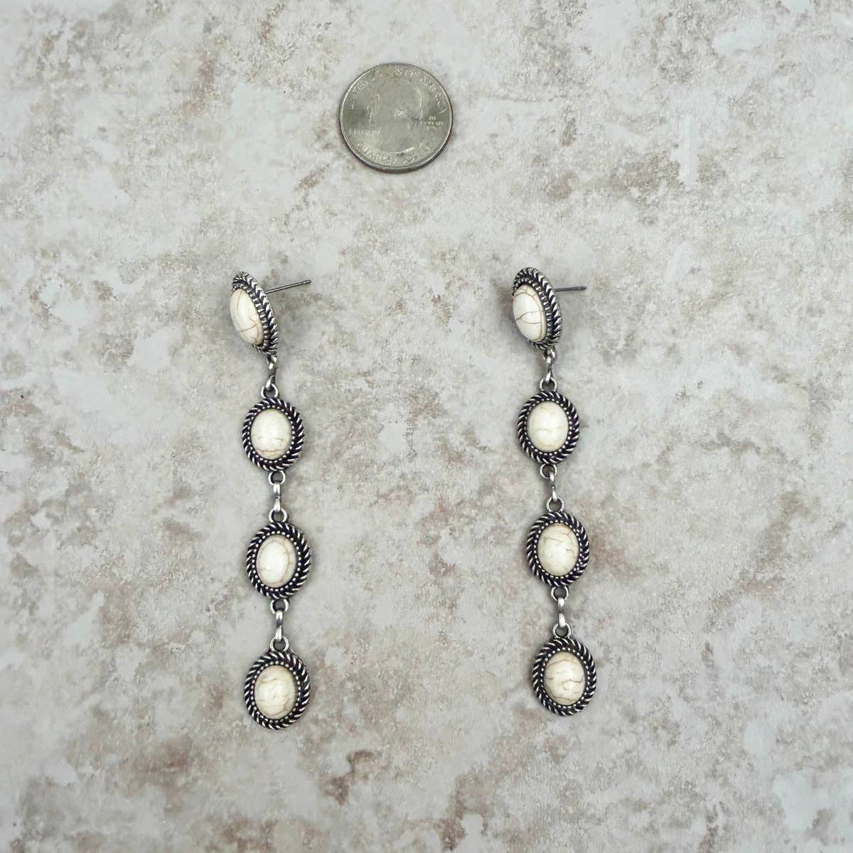 4 Tiers White Stone Dangle Earrings
