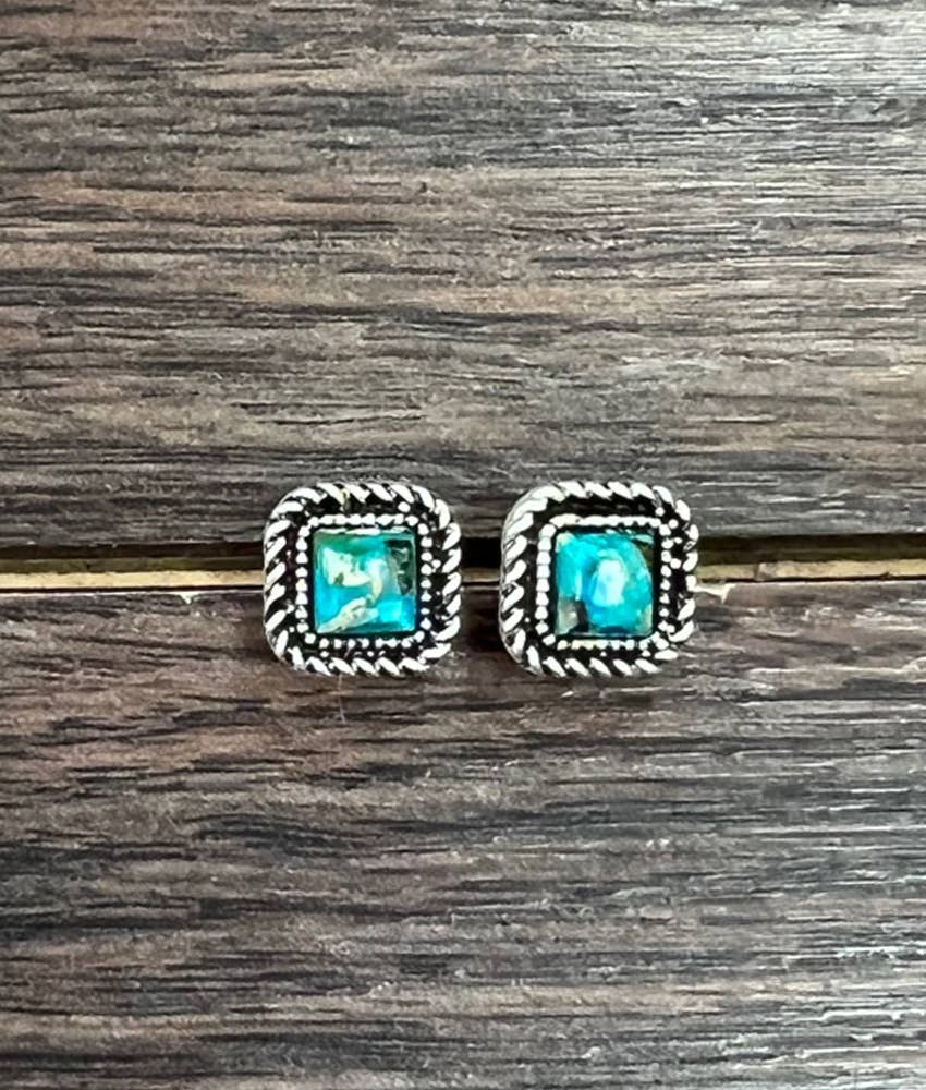 Square Turquoise Stud Earrings