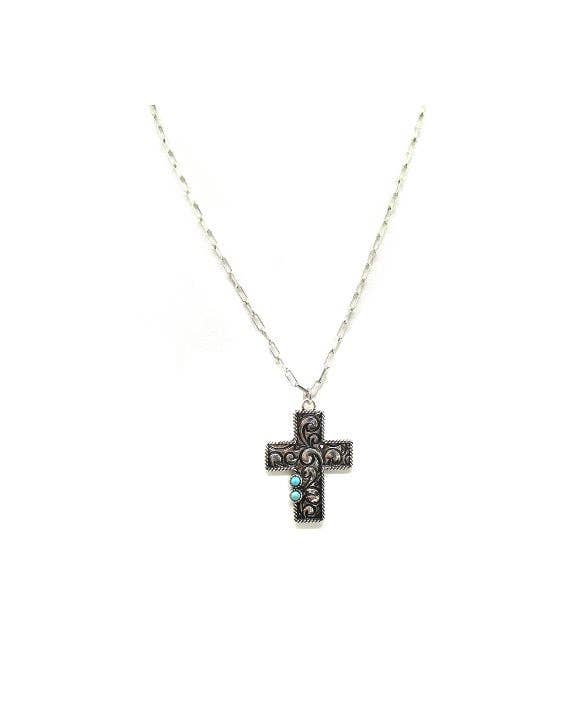 Etched Turquoise Cross Necklace