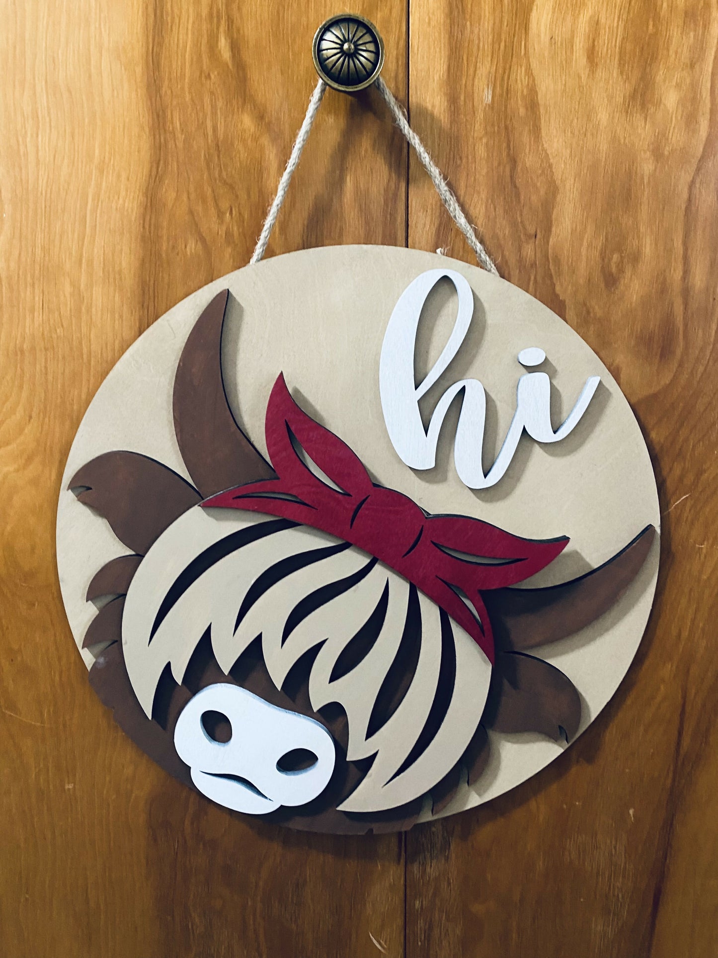 Wooden Highland Cow Door Sign