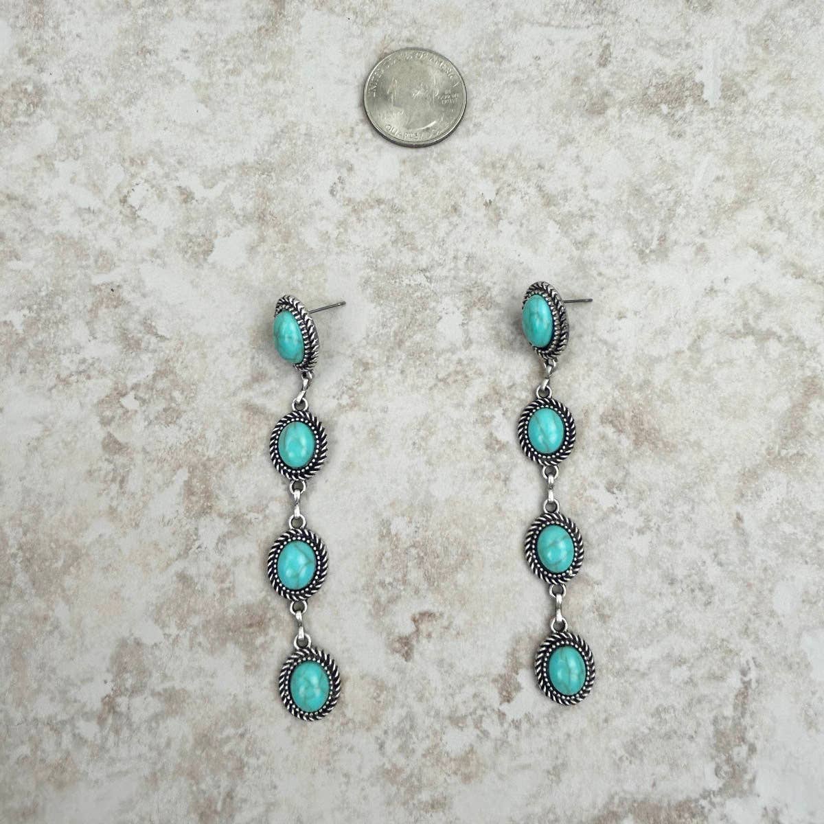 4-Tier Blue Turquoise Stone Dangle Earrings