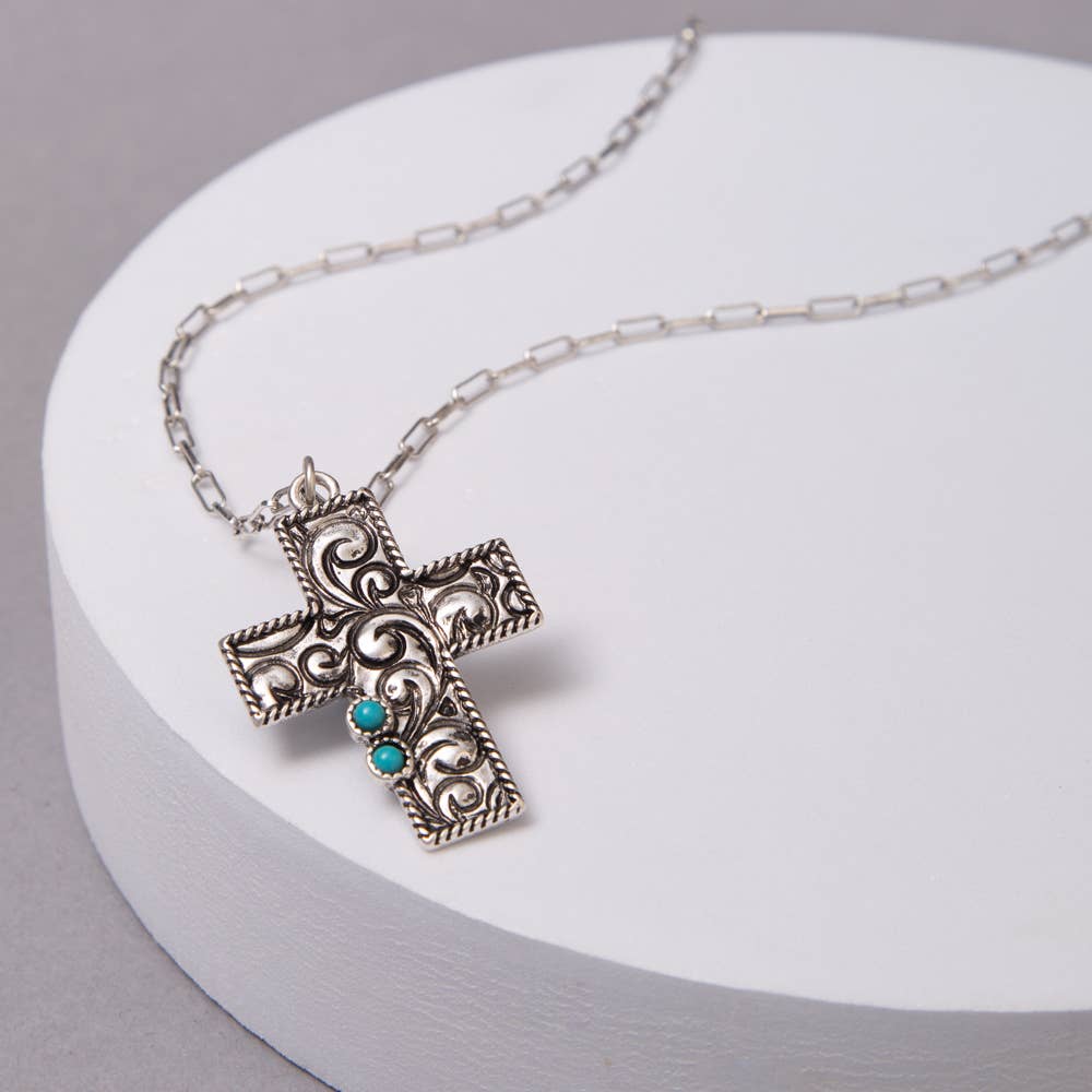 Turquoise Scroll Cross Necklace