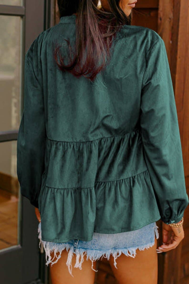 Corduroy Ruffle Tiered Buttoned Shirt