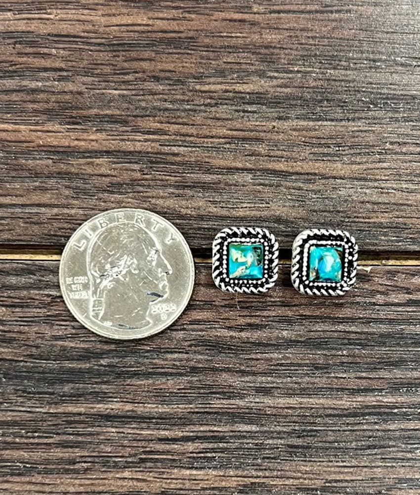 Square Turquoise Stud Earrings