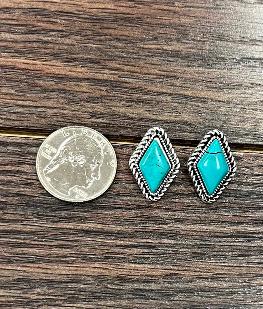 Long Diamond Turquoise Stud Earrings