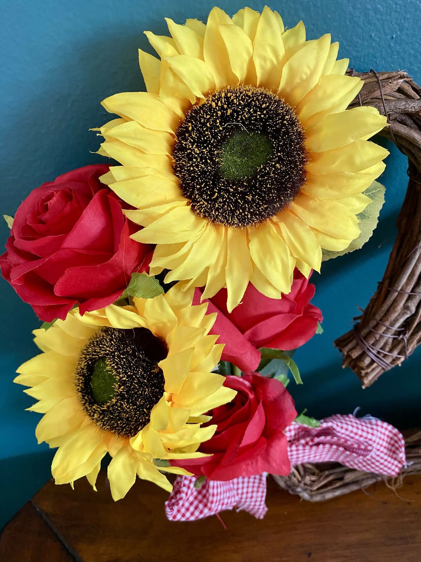 Sunflower Rose Grapevine Heart Wreath