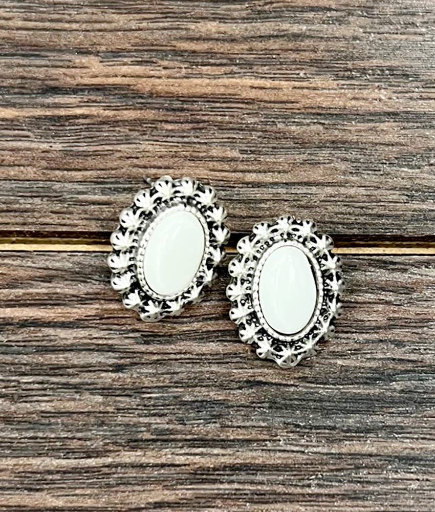 Oval White Turquoise Studs
