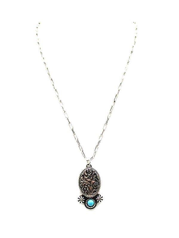 Etched Oval Turquoise Necklace