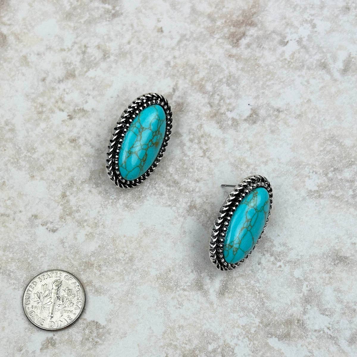 Silver Stud Earrings with Blue Turquoise Stone