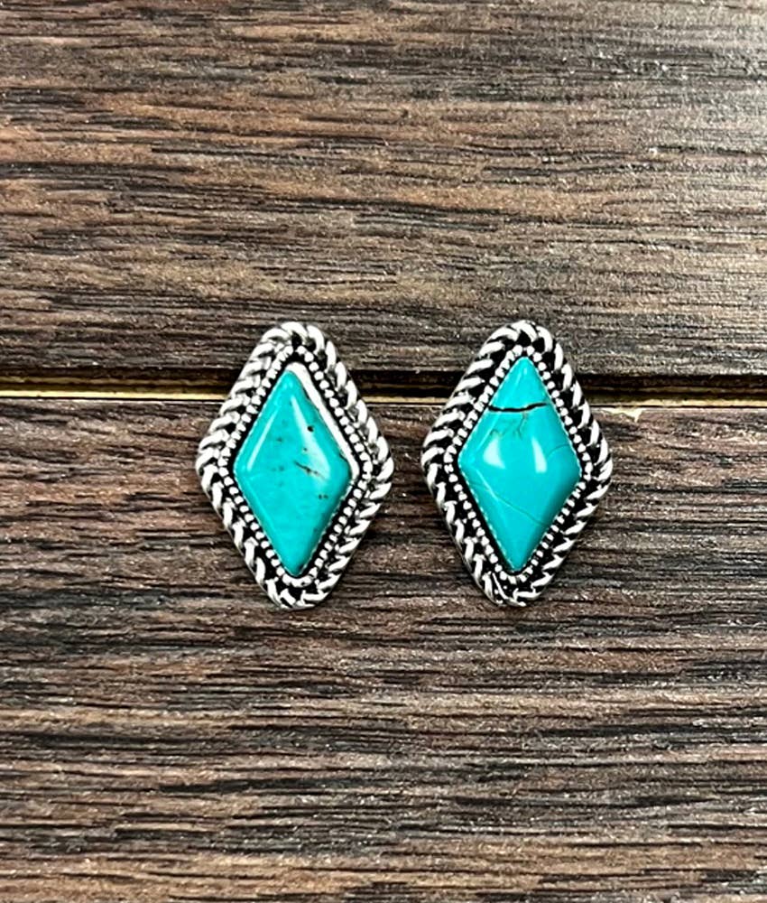 Long Diamond Turquoise Stud Earrings