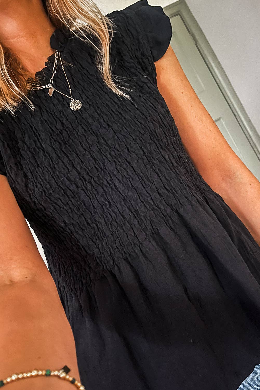 Smocked Ruffle Short Sleeve Top