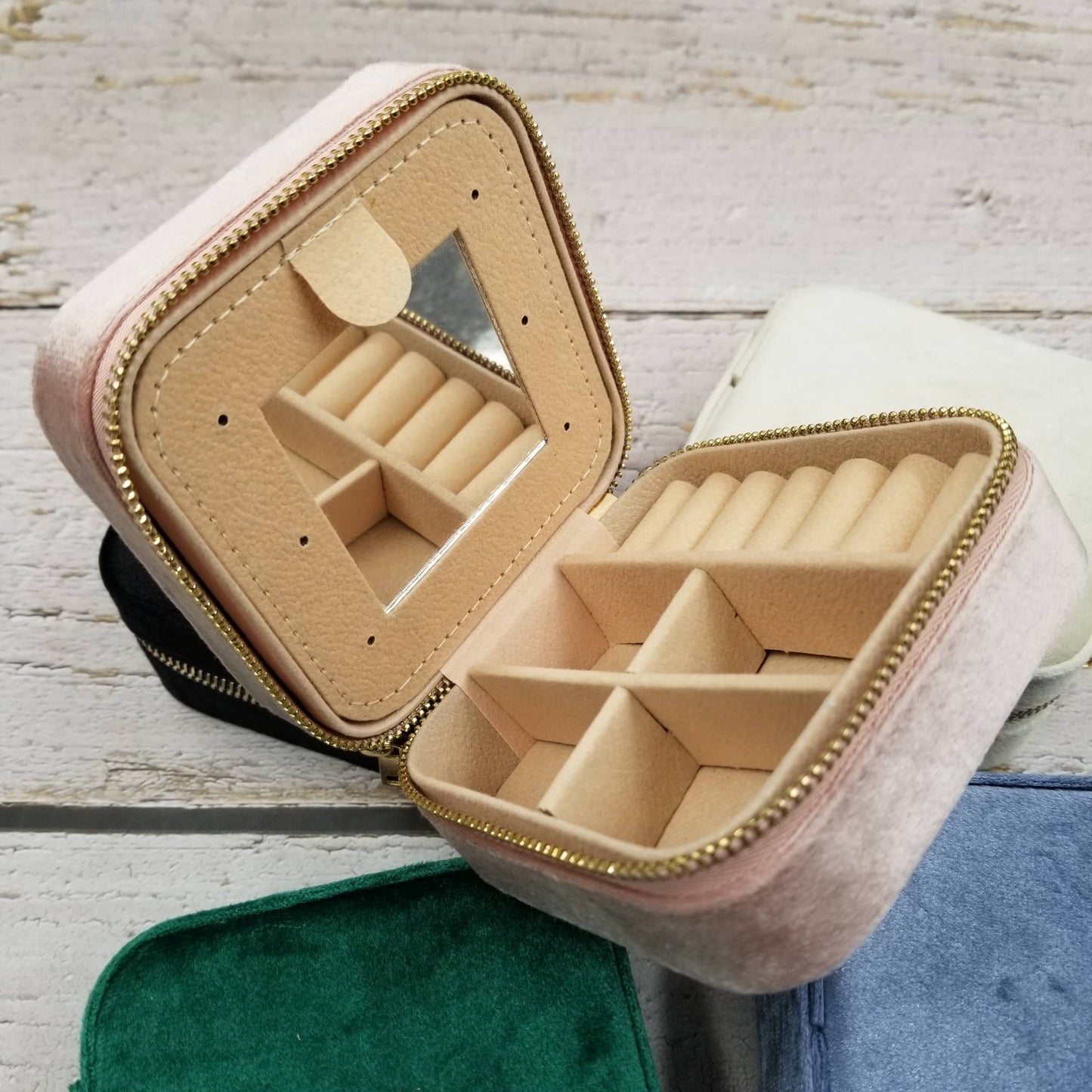 Velvet Jewelry Box With Mirror Organizer Box