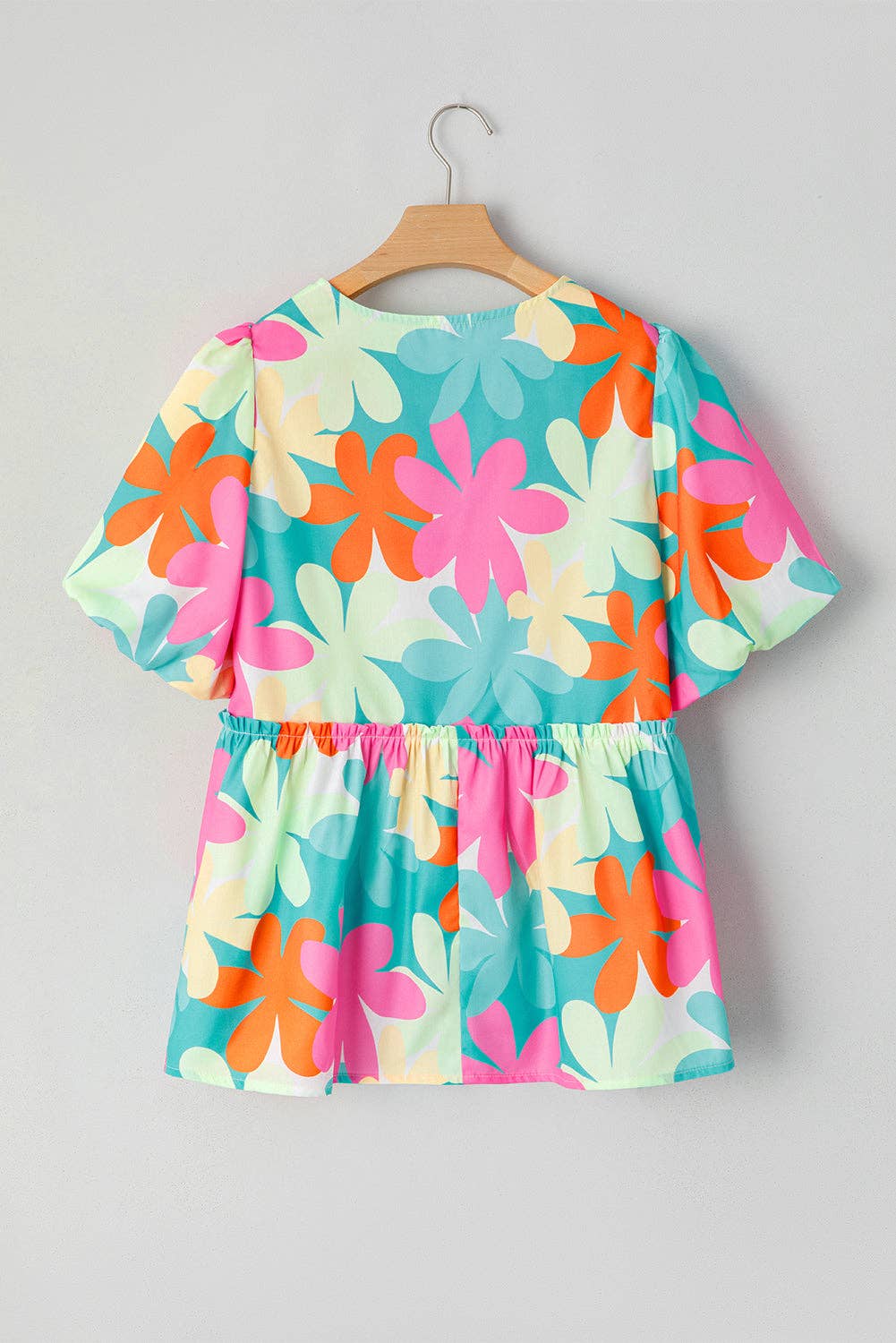 Floral Bubble Sleeve V-Neck Blouse