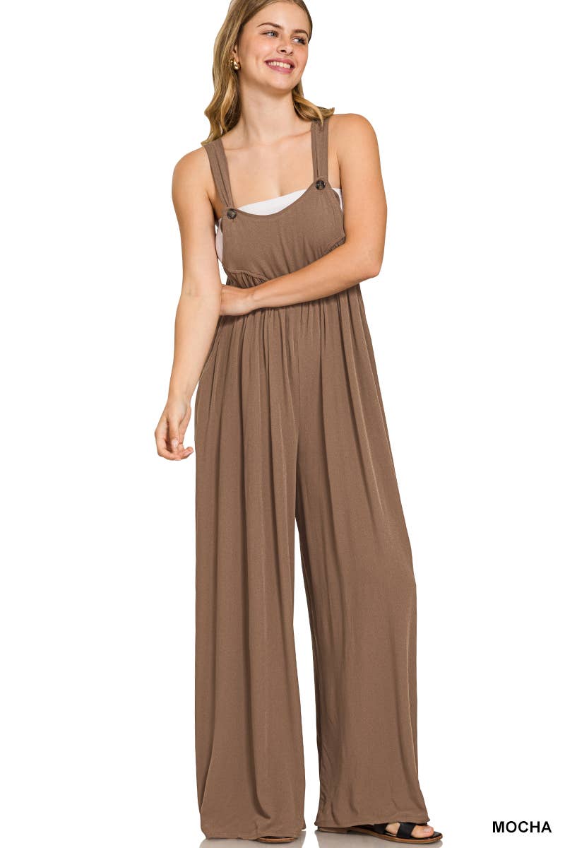 Woven Rayon Crepe Overalls w/ Side Pockets