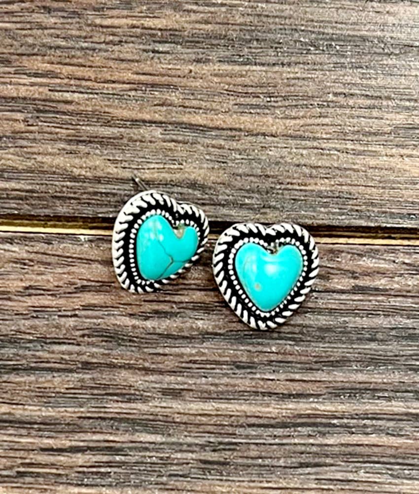 Dainty Heart Turquoise Stud Earrings