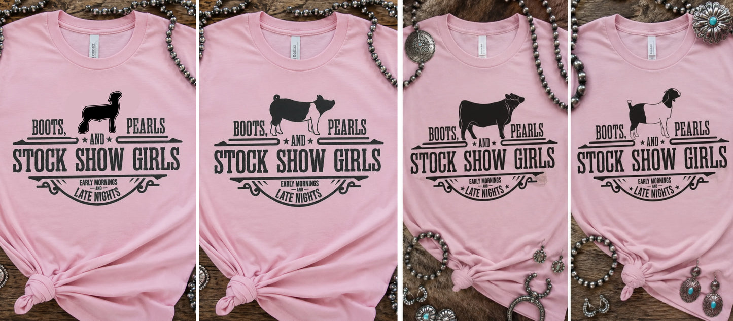 Boots, Pearls & Stock Show Girls Tee