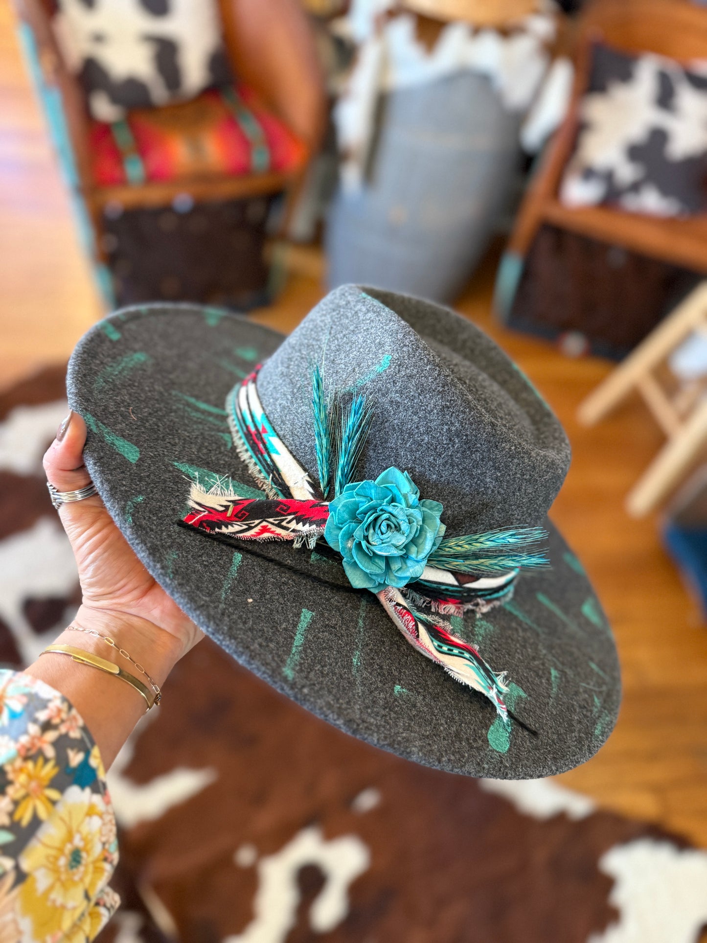 Teal Aztec Fedora