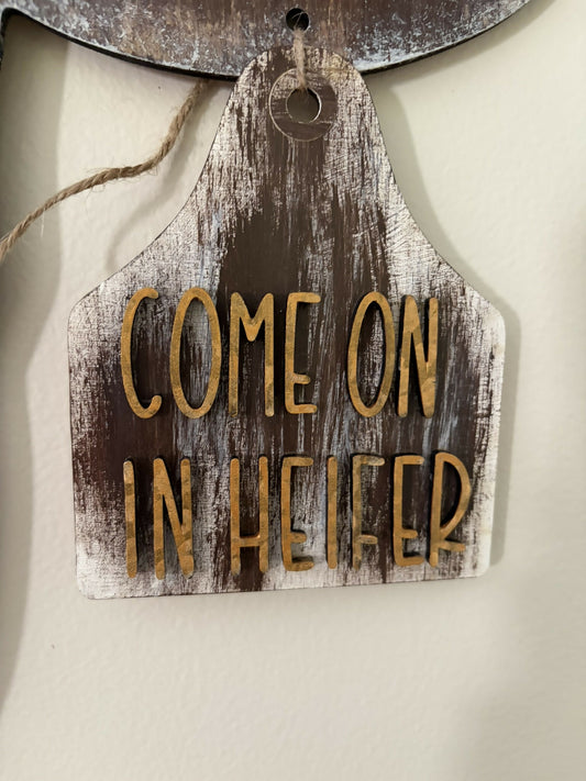 Red Bow Wooden Cow Door Hanger