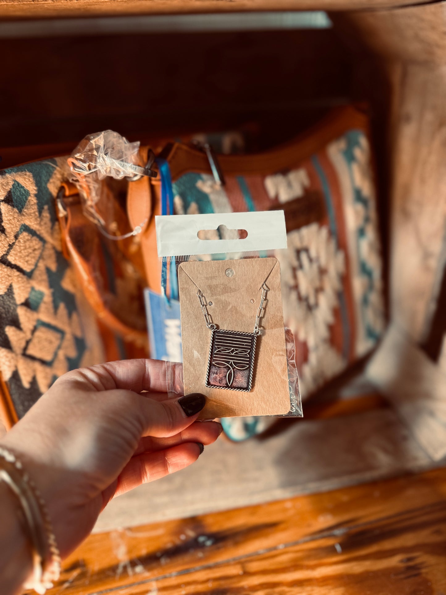 Boot Stitch Square Necklace