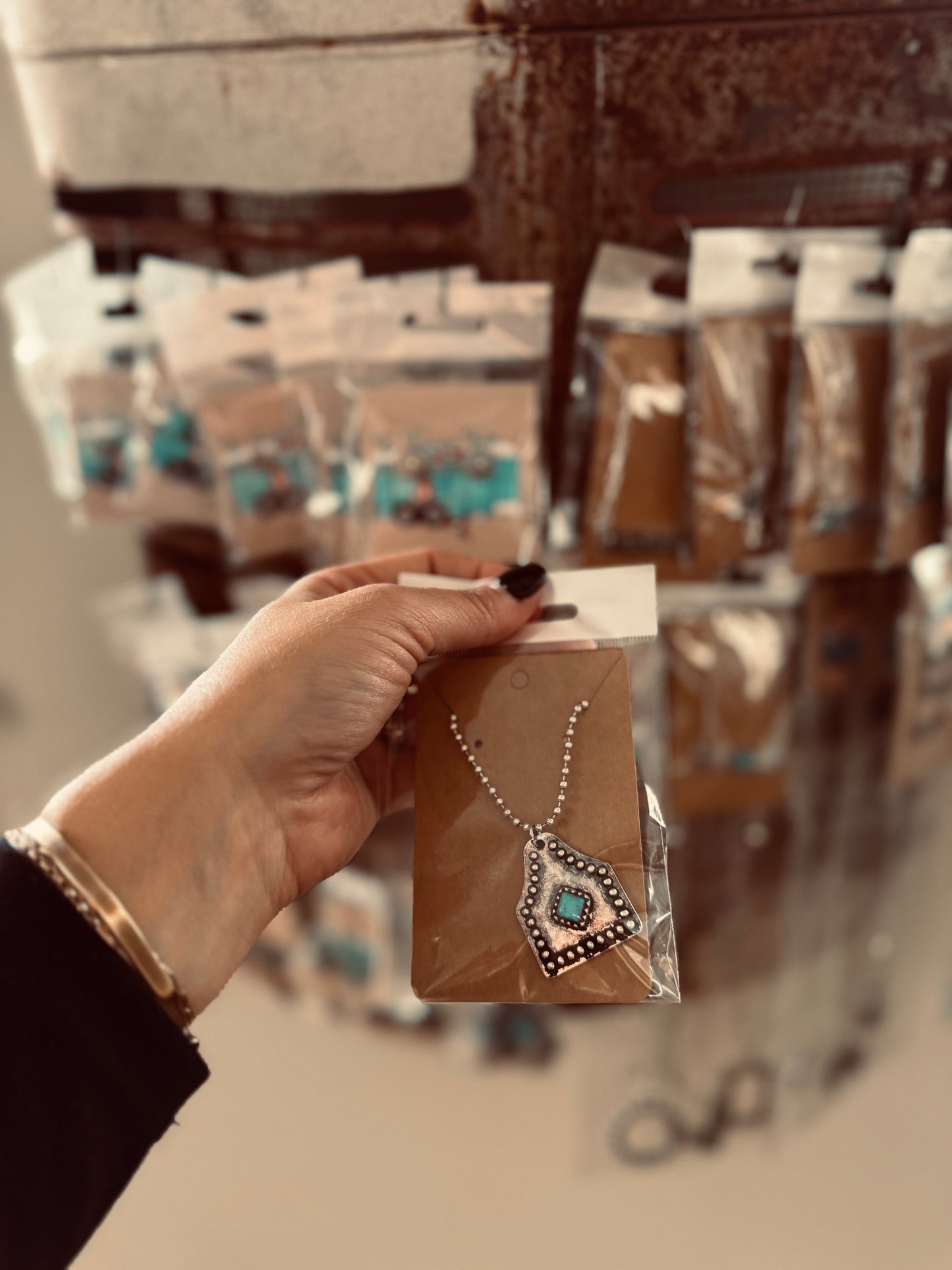 Turquoise Cattle Tag Necklace