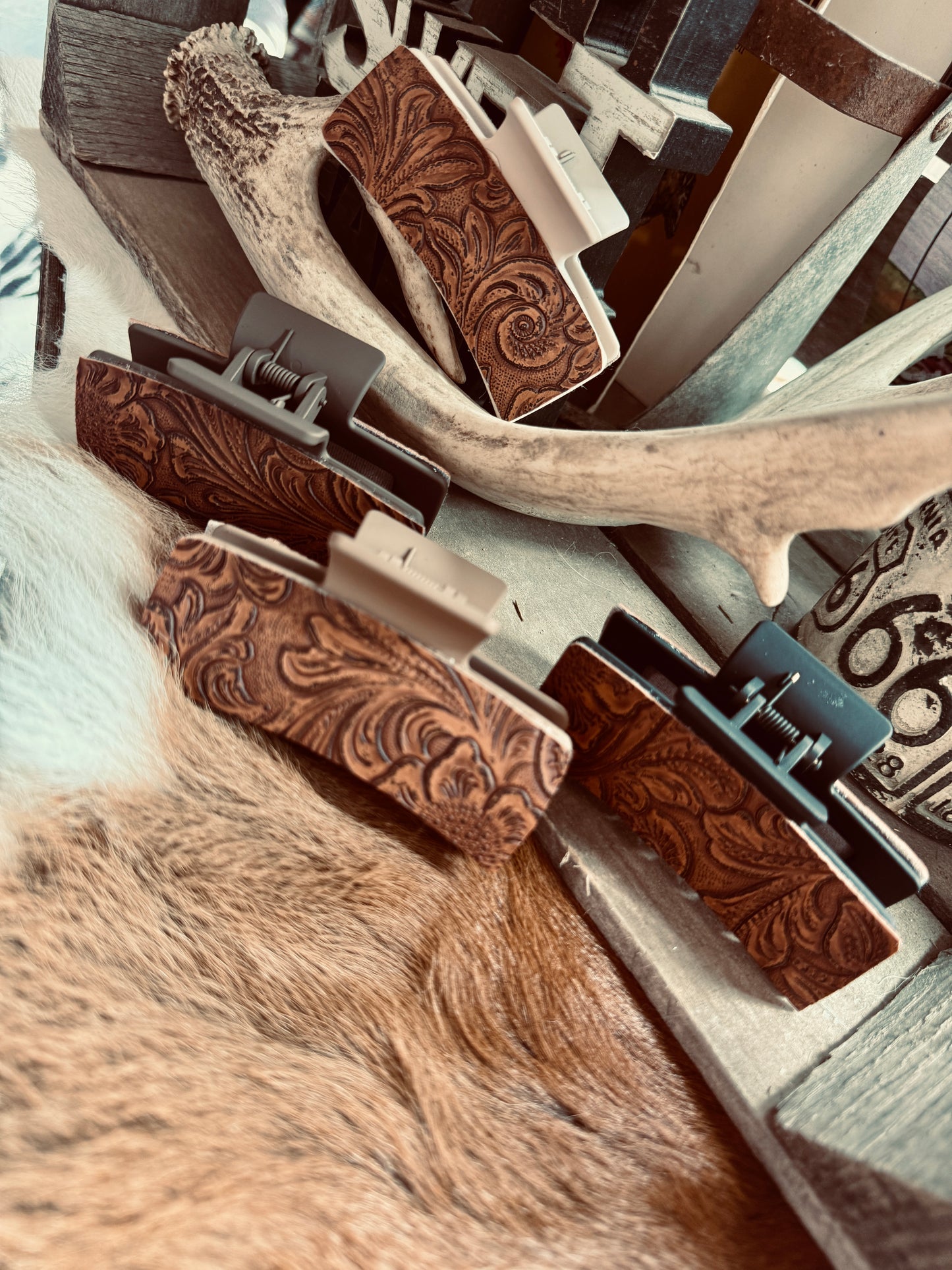 Leather Tooled Claw Clips