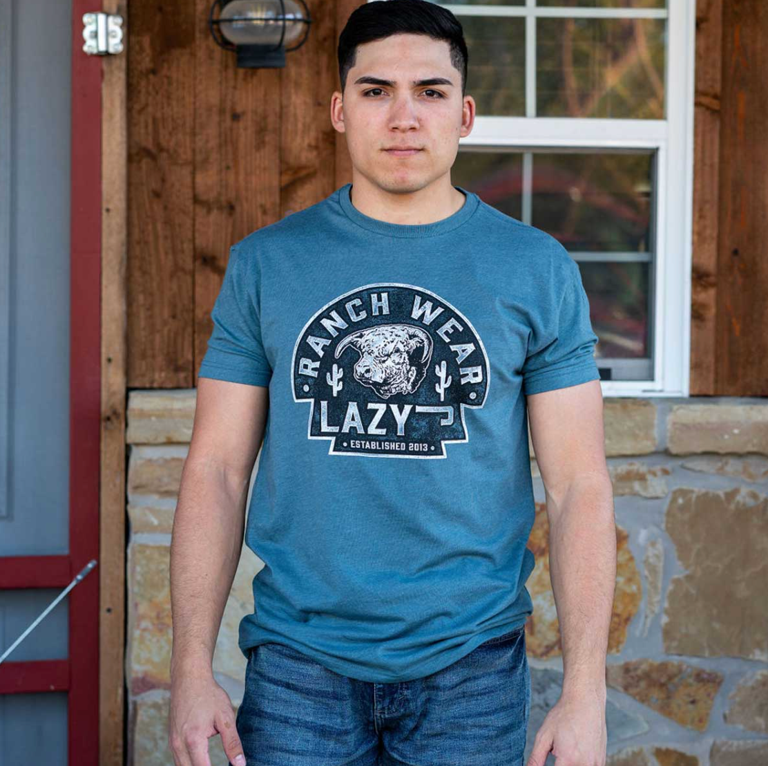 Lazy J Ranch Black Arrowhead Short Sleeve T-Shirt - Slate Blue