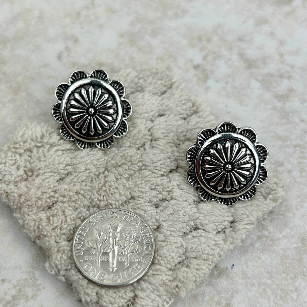 SILVER CONCHO POST EARRINGS