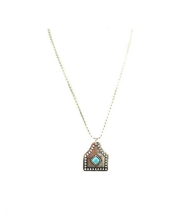 Turquoise Etched Tag Necklace