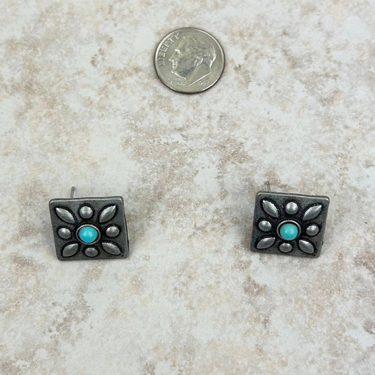 SQUARE TURQUOISE STUDS