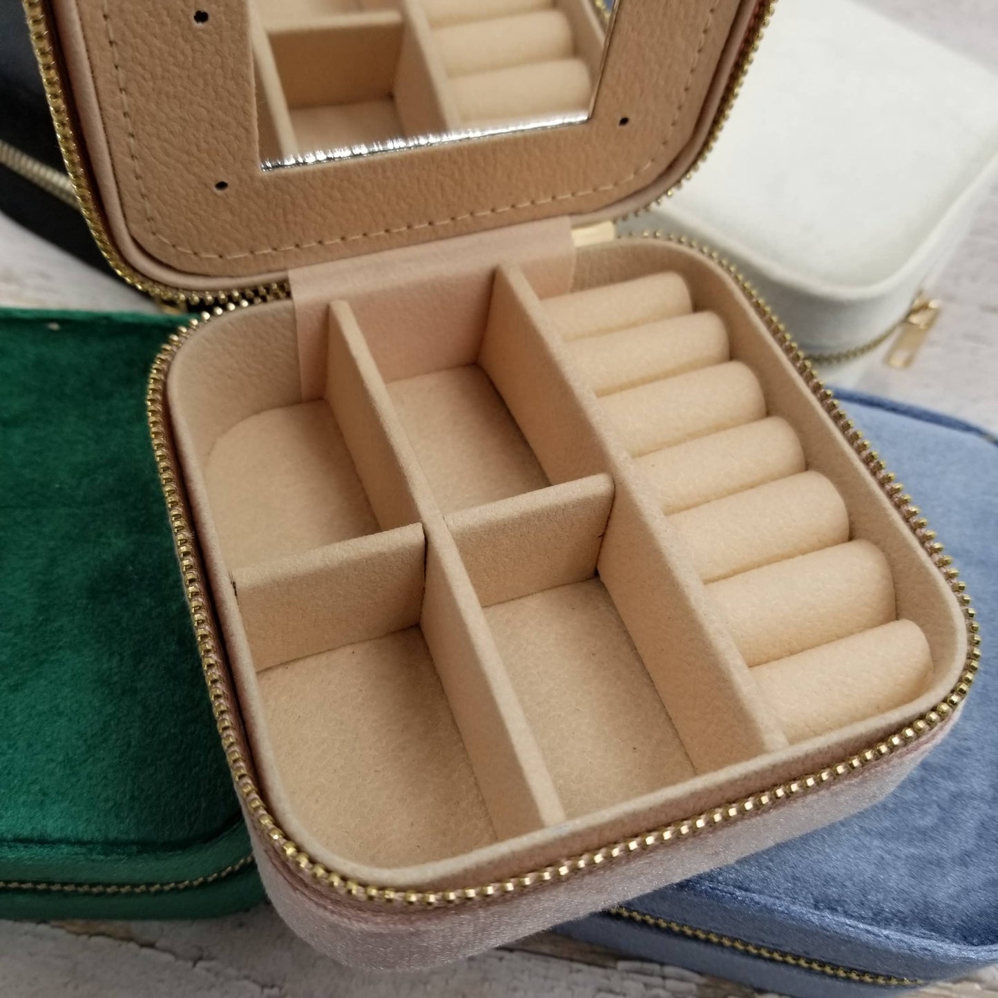 Velvet Jewelry Box With Mirror Organizer Box