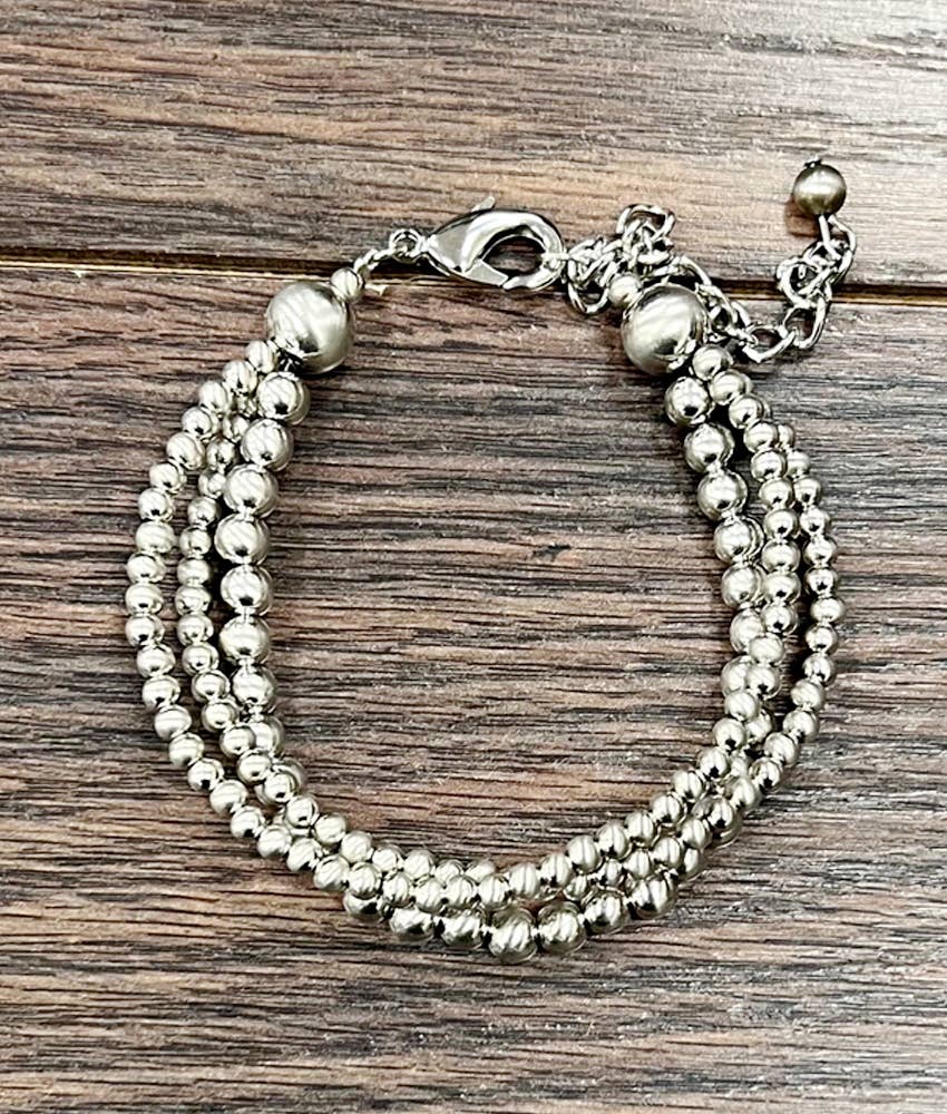 Handmade Faux Silver Navajo Bead Adjustable Bracelet
