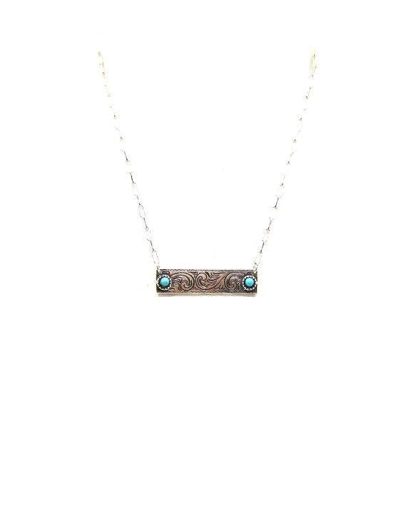 Western Etched Turquoise Bar Necklace