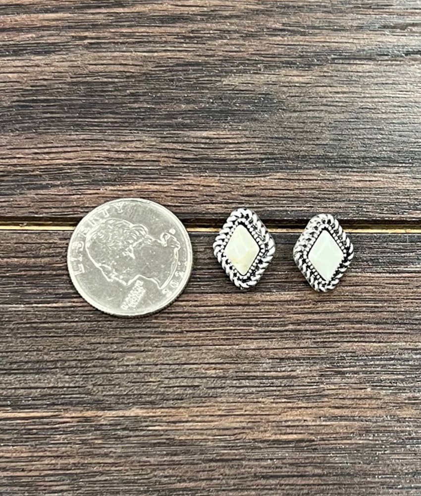 Diamond Shape White Turquoise Studs