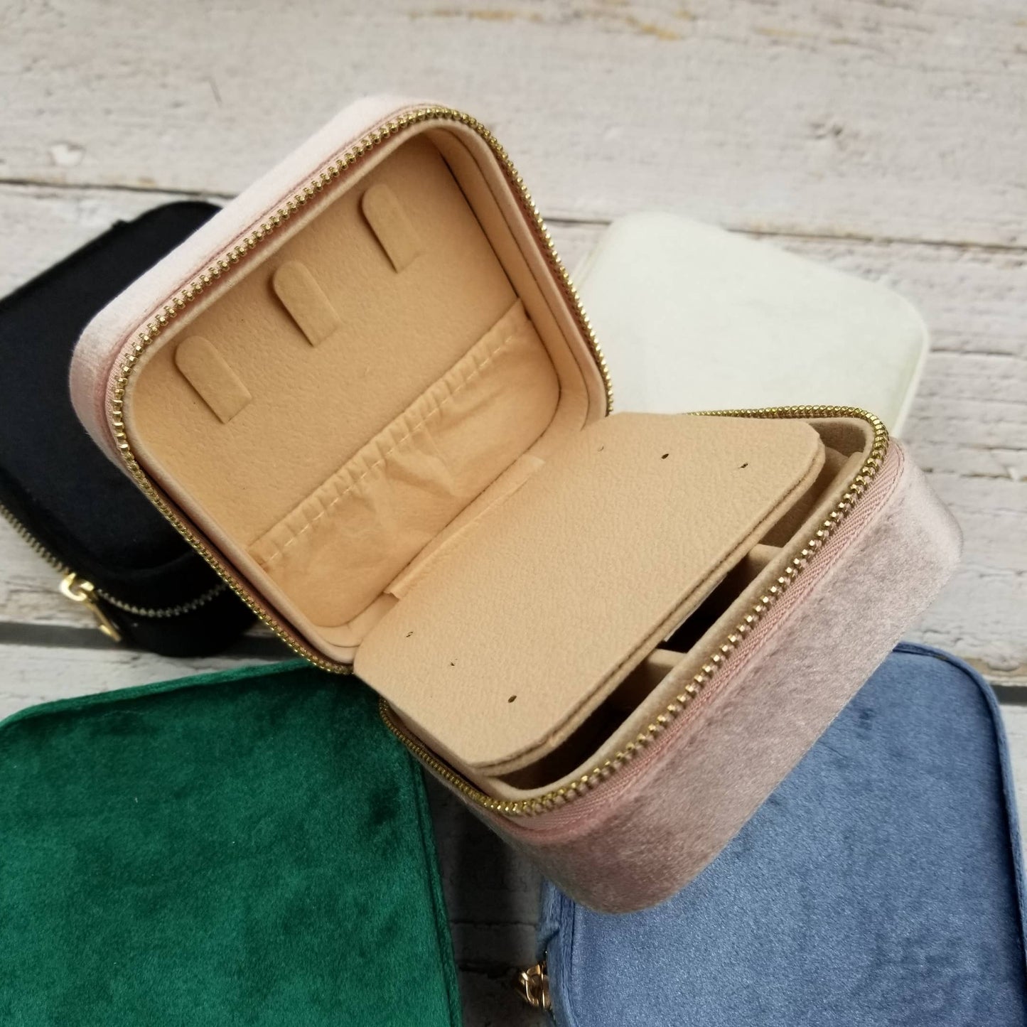 Velvet Jewelry Box With Mirror Organizer Box
