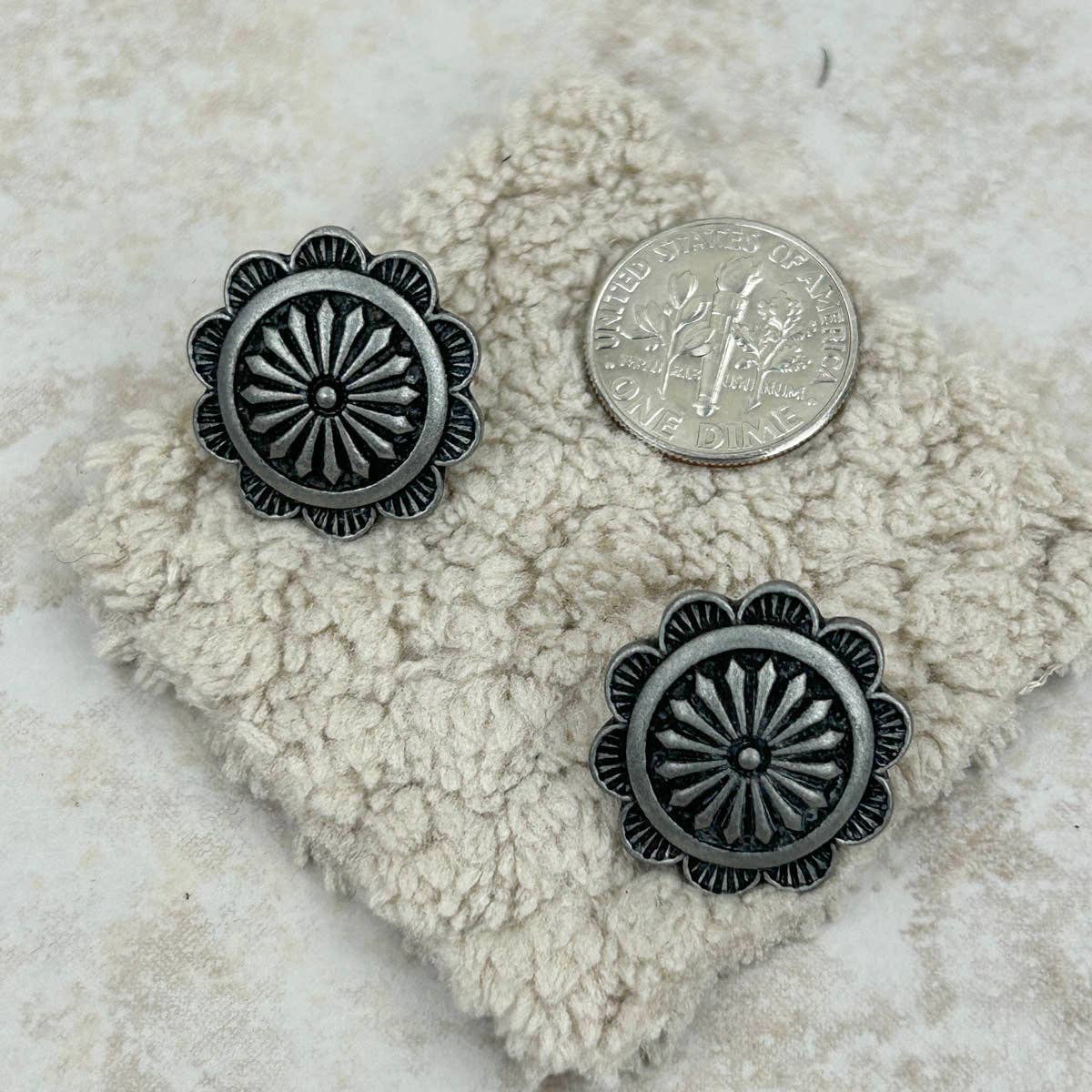 ANTIQUE SILVER CONCHO POST EARRINGS