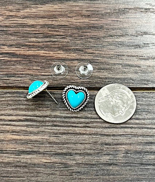 9mm Heart Turquoise Studs