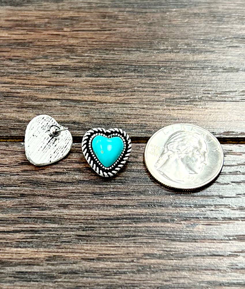 Dainty Heart Turquoise Stud Earrings