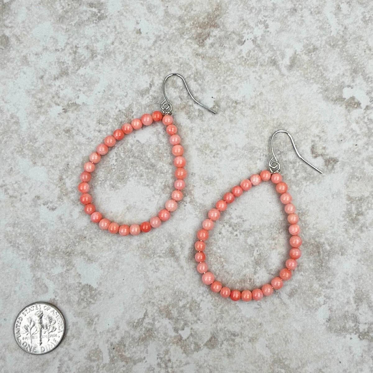 Orange Coral Teardrop Hoop Dangle Earrings