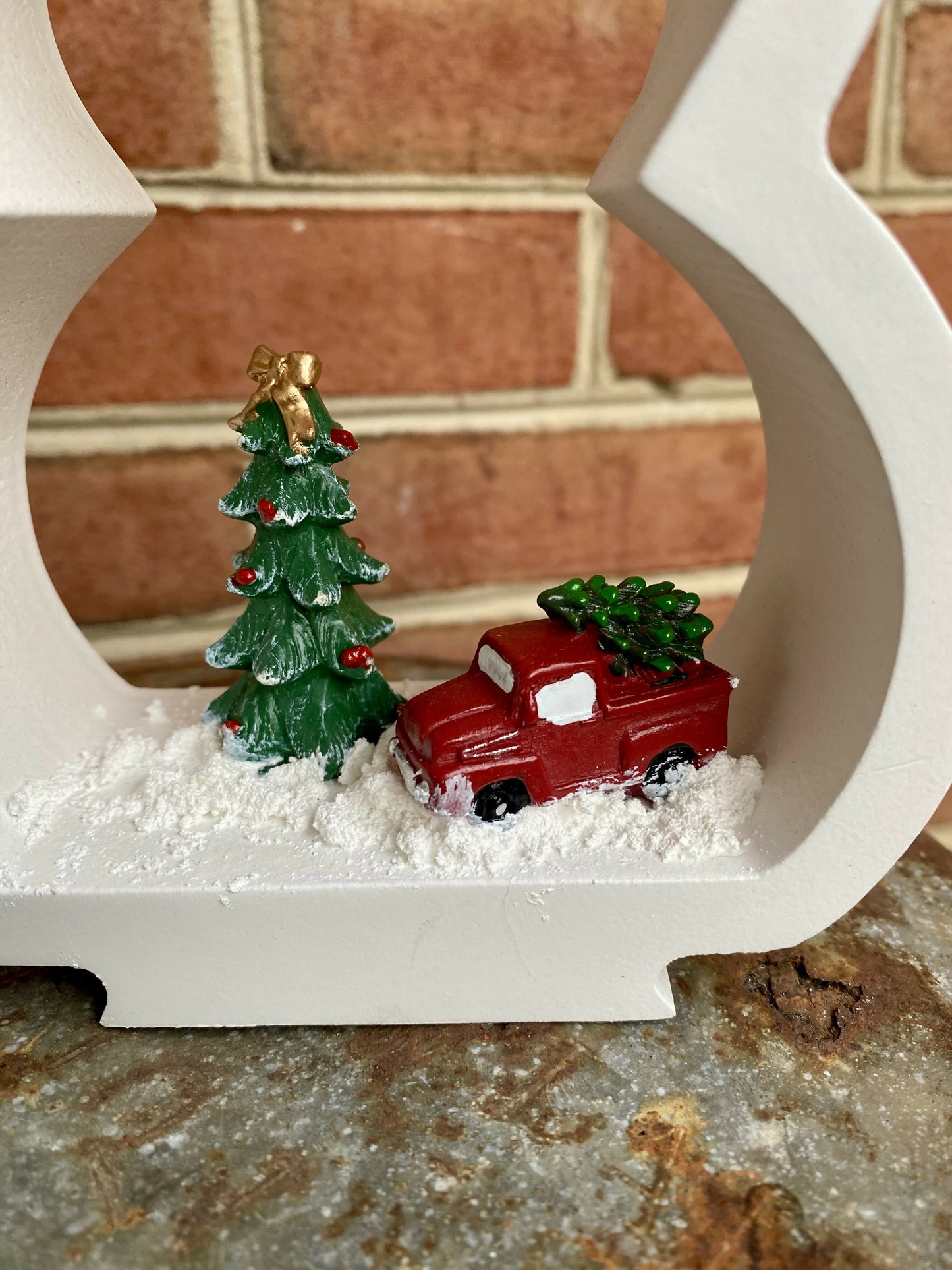 Wooden Snowman Red Truck