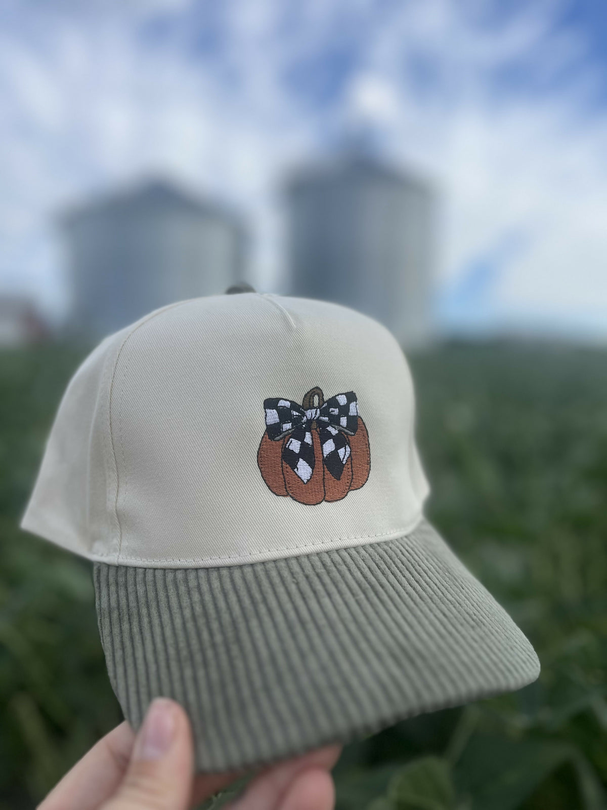 Fall Checkered Bow Pumpkin Hat