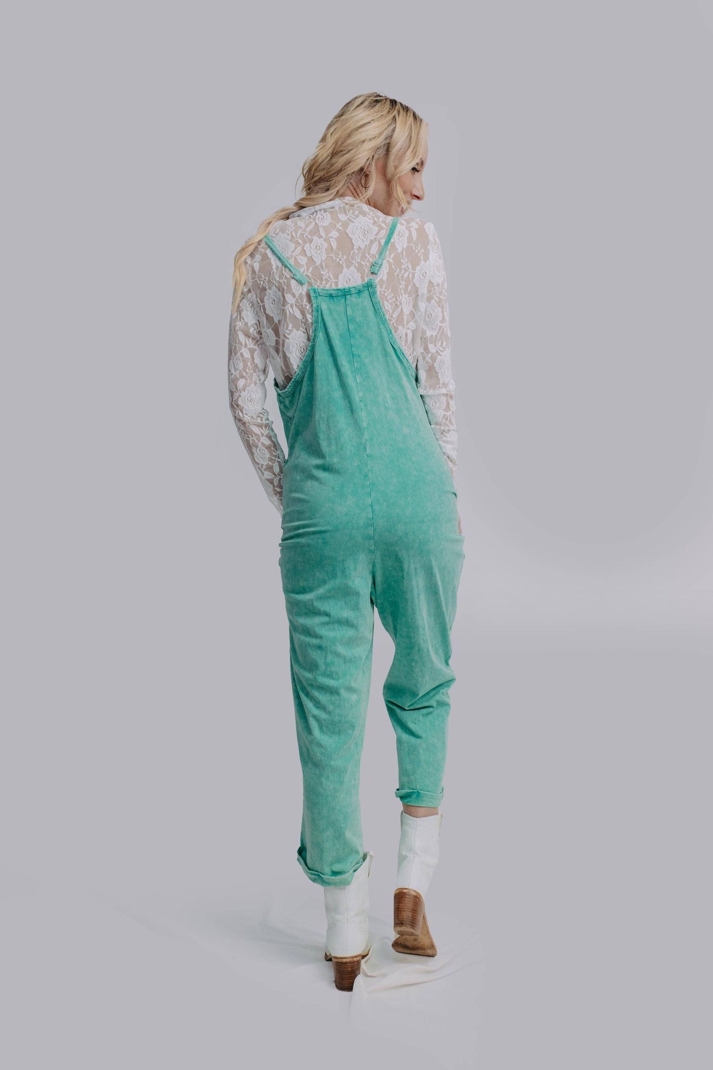 Acid Washed Turquoise Jumpsuit