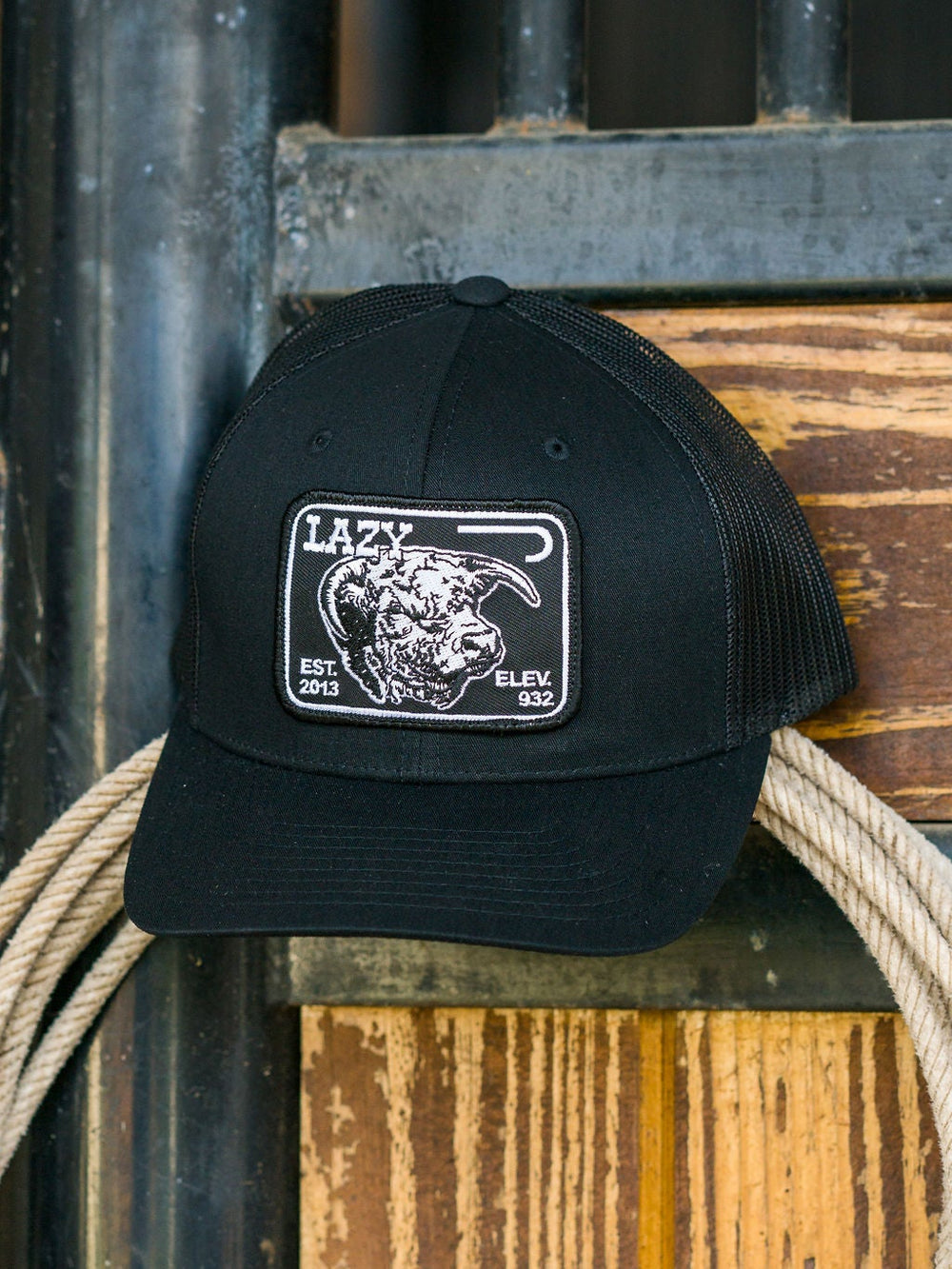 Lazy J Ranch Black Elevation Mid Profile Trucker Hat