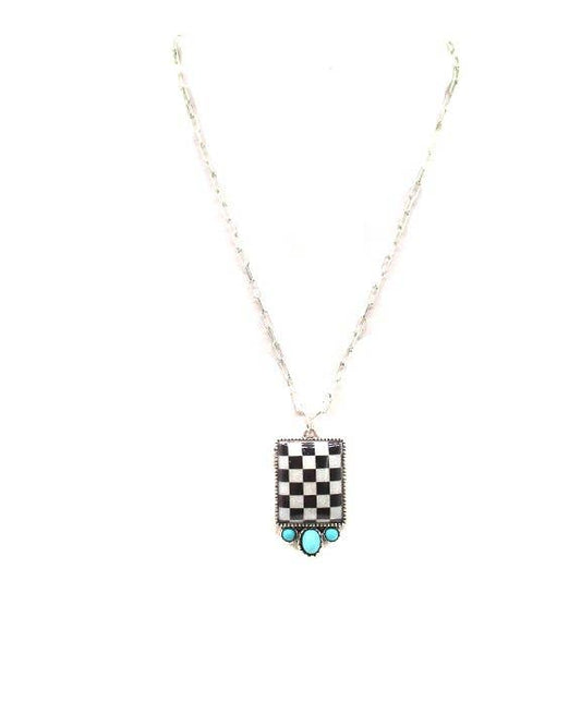 Rectangle Turquoise Checker Necklace