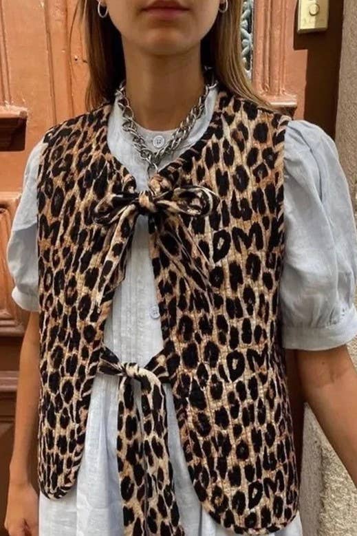 Leopard Ribbon Quilted Vest *REVERSIBLE*
