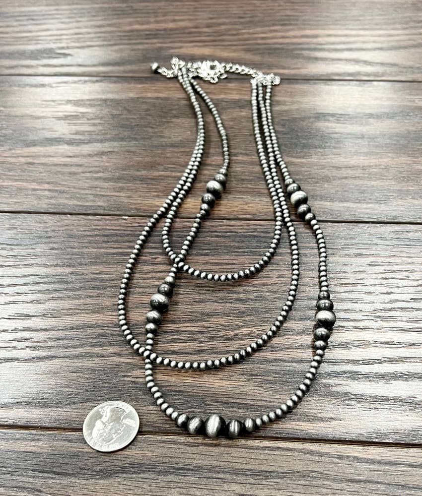 Triple Handmade Navajo Bead Necklace