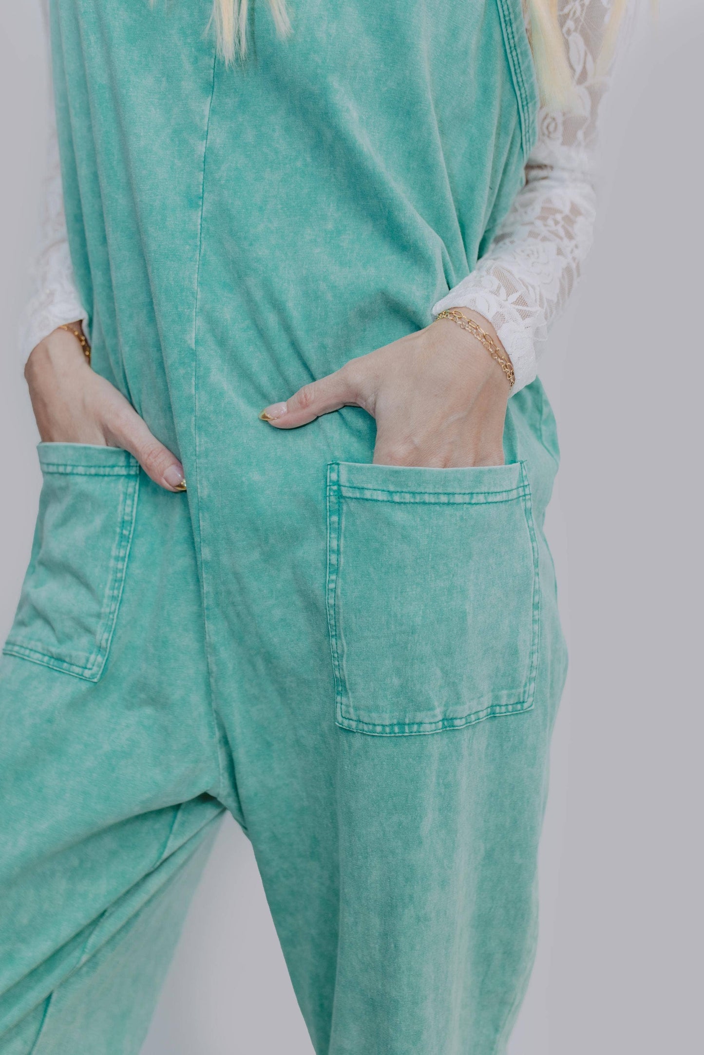 Acid Washed Turquoise Jumpsuit